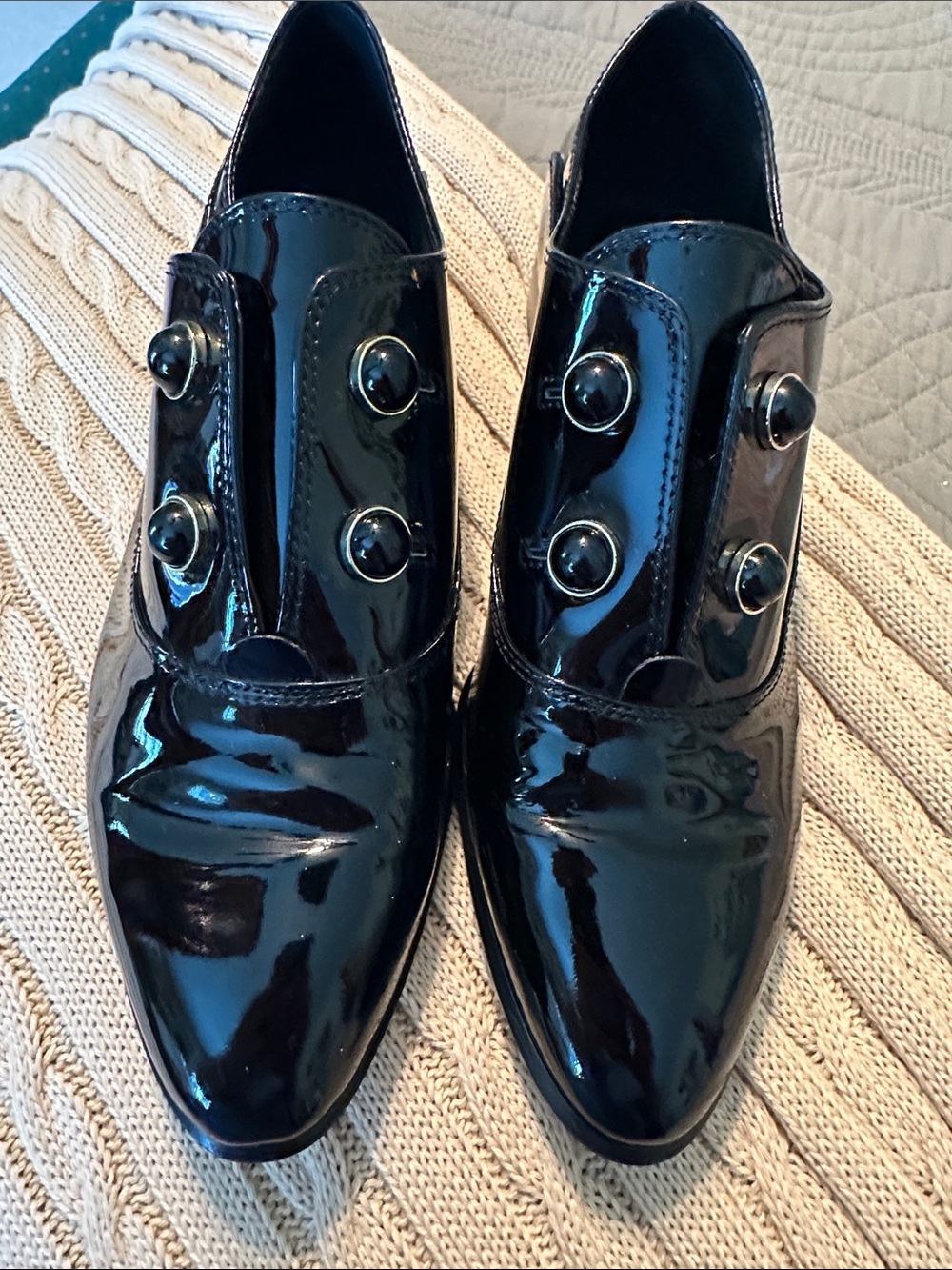 Antonio Melani Patent Leather Button-Accent Black Loafers 8.5